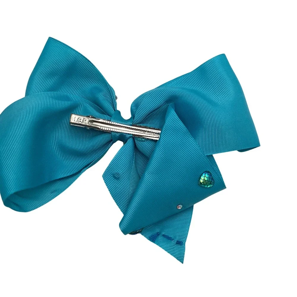 JoJo Siwa Signature Teal Mermaid Heart Rhinestone Grosgrain Hair Bow Clip